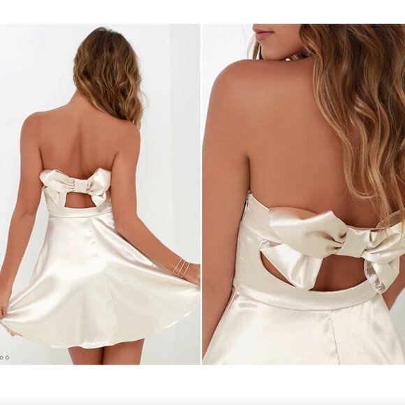 Lulus Bow Monde Champagne Strapless Dress Size Large - Picture 4 of 11
